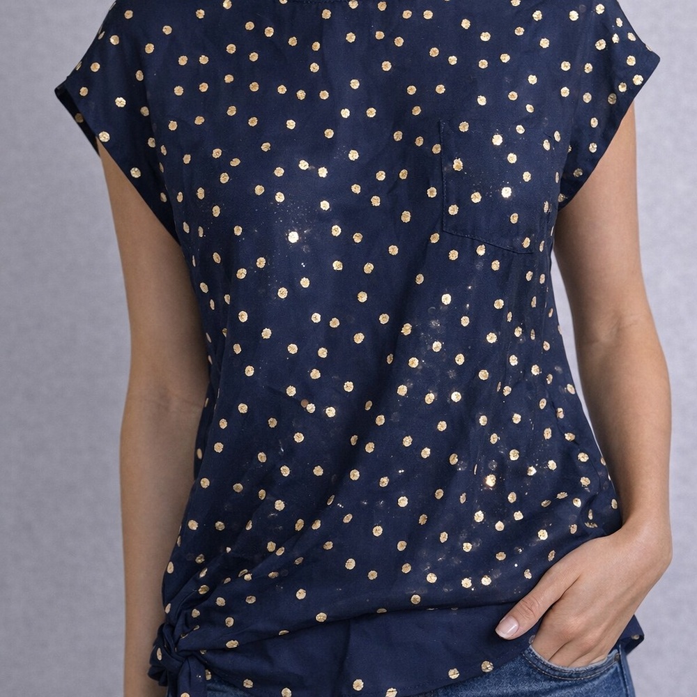 Alice Blue Navy Blue Metallic Dot Cap Sleeve Top